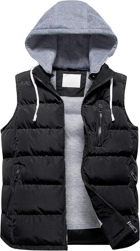 CREATMO US Women's Warm Vest Outerwear Thick Padded Puffer Sleeveless Vest With Detachable Hood in Kuwait