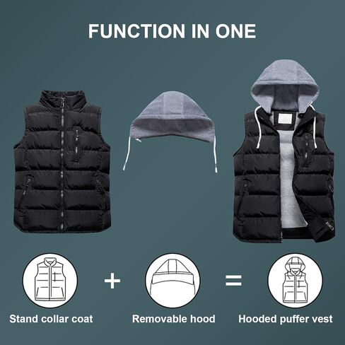 CREATMO US Women's Warm Vest Outerwear Thick Padded Puffer Sleeveless Vest With Detachable Hood in Kuwait