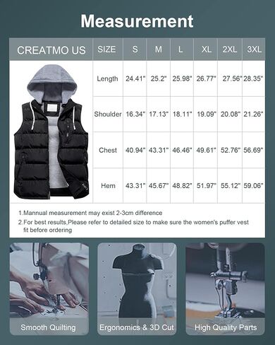 CREATMO US Women's Warm Vest Outerwear Thick Padded Puffer Sleeveless Vest With Detachable Hood in Kuwait