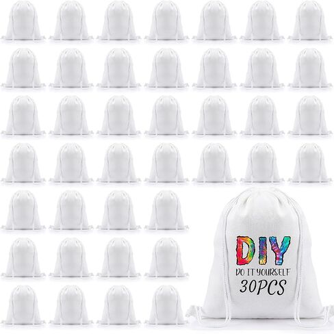 Sweetude 30 Pack Sublimation Drawstring Bags Bulk Polyester Drawstring Bag Blank String Backpack Bag Gym Sack Sport Backpacks for Women Men DIY Crafts Shopping Storage, 16.5" W x 12.6" H, White in Saudi Arabia