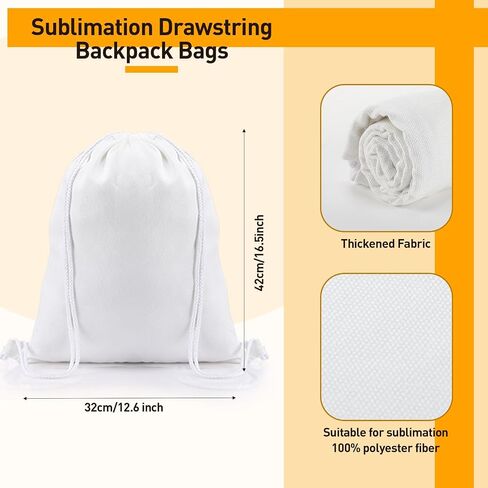 Sweetude 30 Pack Sublimation Drawstring Bags Bulk Polyester Drawstring Bag Blank String Backpack Bag Gym Sack Sport Backpacks for Women Men DIY Crafts Shopping Storage, 16.5" W x 12.6" H, White in Saudi Arabia
