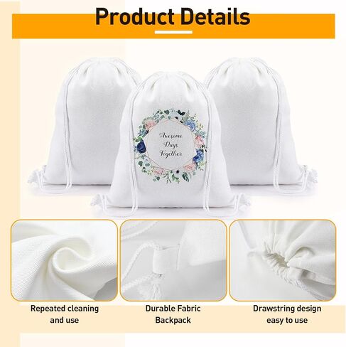 Sweetude 30 Pack Sublimation Drawstring Bags Bulk Polyester Drawstring Bag Blank String Backpack Bag Gym Sack Sport Backpacks for Women Men DIY Crafts Shopping Storage, 16.5" W x 12.6" H, White in Saudi Arabia