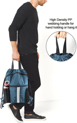 Drawstring Backpack Sports Gym Bag for Women Men Large Size With Two Zipper Pockets and Water Bottle Mesh Pockets in Kuwait