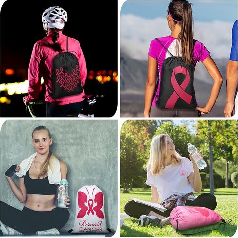 Sweetude 48 Pcs Breast Cancer Awareness Drawstring Bag and Pink Ribbon Buttons Badge Decorations, Breast Cancer Awareness Bulk Items Round Breast Cancer Badge Pin Drawstring Backpack for Women Girls in Kuwait