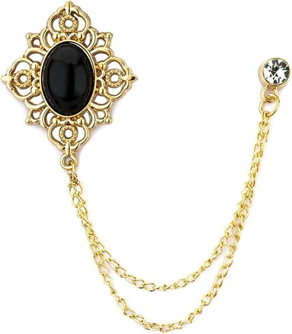 Knighthood Black Stone With Gold Engraving And Hanging Tassel Chain Collar Pin Brooch, Suit Stud, Shirt Studs, Lapel Pin Accessories for Men Women in Saudi Arabia