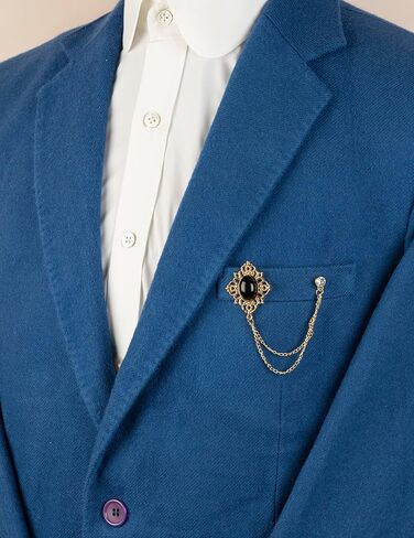 Knighthood Black Stone With Gold Engraving And Hanging Tassel Chain Collar Pin Brooch, Suit Stud, Shirt Studs, Lapel Pin Accessories for Men Women in Saudi Arabia