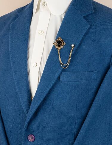 Knighthood Black Stone With Gold Engraving And Hanging Tassel Chain Collar Pin Brooch, Suit Stud, Shirt Studs, Lapel Pin Accessories for Men Women in Saudi Arabia