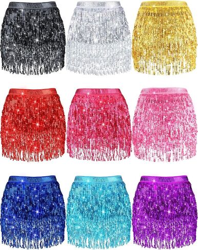 Belly Dance Hip Skirt Sequin Tassel Skirt Boho Rave Performance Outfit Summer Themes Party Skirt for Women Girl in Saudi Arabia