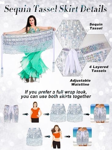 Belly Dance Hip Skirt Sequin Tassel Skirt Boho Rave Performance Outfit Summer Themes Party Skirt for Women Girl in Saudi Arabia