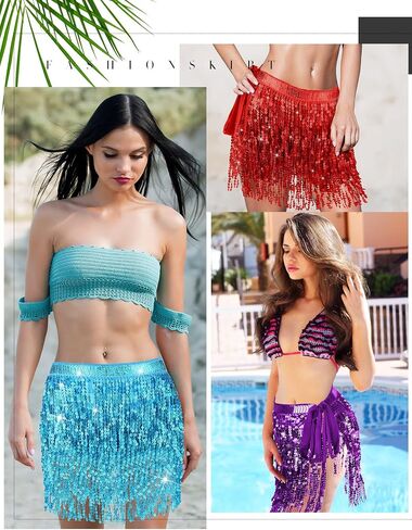 Belly Dance Hip Skirt Sequin Tassel Skirt Boho Rave Performance Outfit Summer Themes Party Skirt for Women Girl in Saudi Arabia