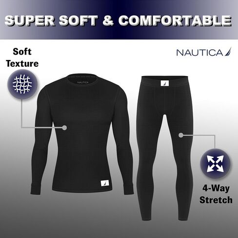 طقم ملابس داخلية حرارية للرجال من Nautica - قميص حراري رجالي دافئ وسروال طويل - قميص داخلي للطقس البارد - طبقة شتوية معزولة in Saudi Arabia