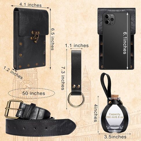 Magibag 4 قطعة حزام عصر النهضة الحقيبة الفلين زجاجة جرعة تنورة مجموعة التنزه في القرون الوسطى رن Faire زي اكسسوارات لجميع القديسين in Kuwait