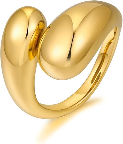 WOWORAMA Chunky Open Rings for Women Gold Silver Adjustable Dome Teardrop Rings Bold Thick Statement Rings Simple Stackable Band Rings in Kuwait
