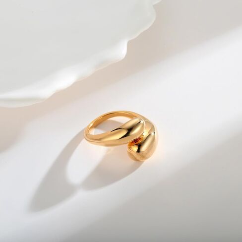 WOWORAMA Chunky Open Rings for Women Gold Silver Adjustable Dome Teardrop Rings Bold Thick Statement Rings Simple Stackable Band Rings in Kuwait