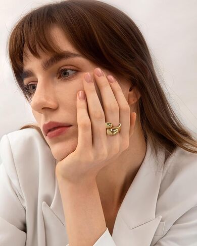 WOWORAMA Chunky Open Rings for Women Gold Silver Adjustable Dome Teardrop Rings Bold Thick Statement Rings Simple Stackable Band Rings in Kuwait