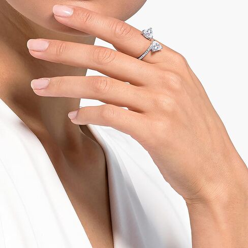 Swarovski Attract Soul Double Heart Ring Collection, Rhodium Finish, Clear Crystals in Kuwait
