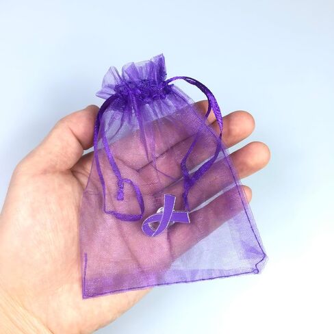 دبوس الشريط الأرجواني مع أكياس الأورجانزا دبابيس التوعية بالعنف المنزلي مرض الزهايمر سرطان البنكرياس الذئبة منتجات التوعية الملحقات in Kuwait