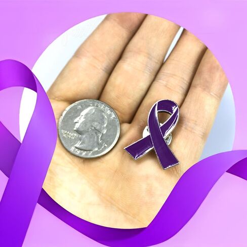 دبوس الشريط الأرجواني مع أكياس الأورجانزا دبابيس التوعية بالعنف المنزلي مرض الزهايمر سرطان البنكرياس الذئبة منتجات التوعية الملحقات in Kuwait