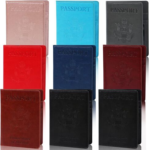 Beupy 9 PCS Passport Holder Cover Set Leather Combo with Vaccine Card Slot Case Protector PU Travel Documents Organizer for Women and Men Wallet, Blue in Kuwait