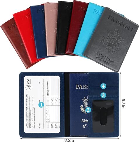 Beupy 9 PCS Passport Holder Cover Set Leather Combo with Vaccine Card Slot Case Protector PU Travel Documents Organizer for Women and Men Wallet, Blue in Kuwait
