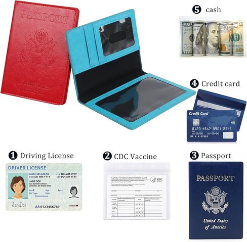 Beupy 9 PCS Passport Holder Cover Set Leather Combo with Vaccine Card Slot Case Protector PU Travel Documents Organizer for Women and Men Wallet, Blue in Kuwait