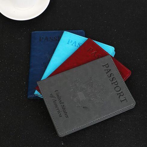 Beupy 9 PCS Passport Holder Cover Set Leather Combo with Vaccine Card Slot Case Protector PU Travel Documents Organizer for Women and Men Wallet, Blue in Kuwait