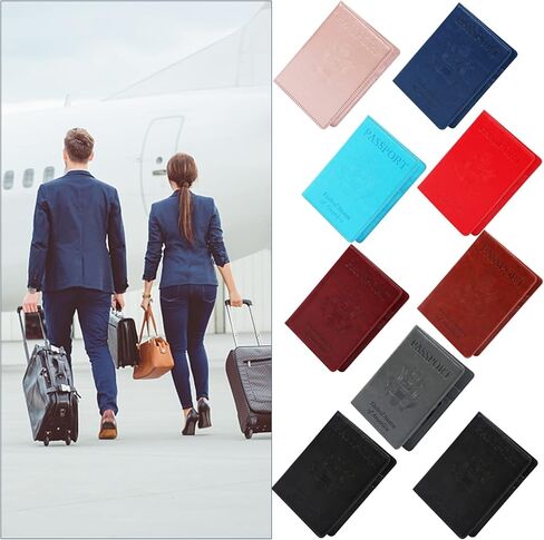 Beupy 9 PCS Passport Holder Cover Set Leather Combo with Vaccine Card Slot Case Protector PU Travel Documents Organizer for Women and Men Wallet, Blue in Kuwait
