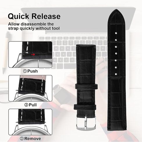 TIESOME Leather Watch Band, Genuine Grain Calfskin Replacement Strap Stainless Steel Buckle Watch Strap for Men Women in Saudi Arabia