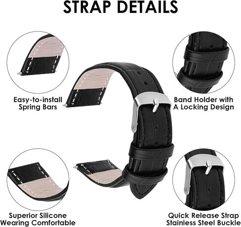 TIESOME Leather Watch Band, Genuine Grain Calfskin Replacement Strap Stainless Steel Buckle Watch Strap for Men Women in Saudi Arabia