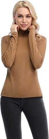 Xelky Womens Long Sleeve Turtleneck Shirt Lightweight Slim Turtle Neck Active Tops Basic Pullover Undershirt 2 Pack in Saudi Arabia