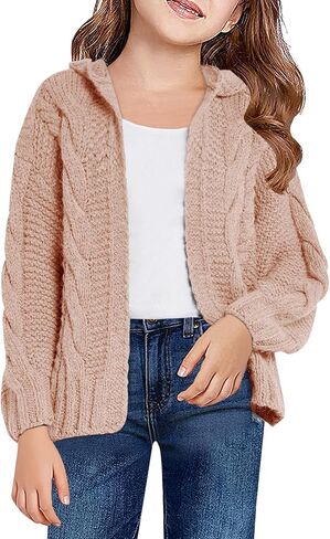 سترة PiePieBuy للفتيات والأطفال بغطاء للرأس مفتوحة من الأمام وأكمام طويلة سترة منسوجة للخريف والشتاء in Kuwait