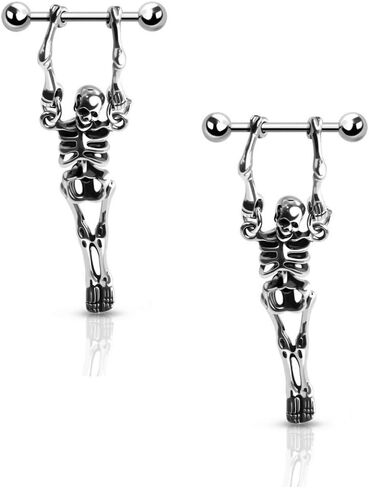 Pierced Owl 16G Stainless Steel Hanging Skeleton Nipple Barbells, Sold as a Pair in Saudi Arabia