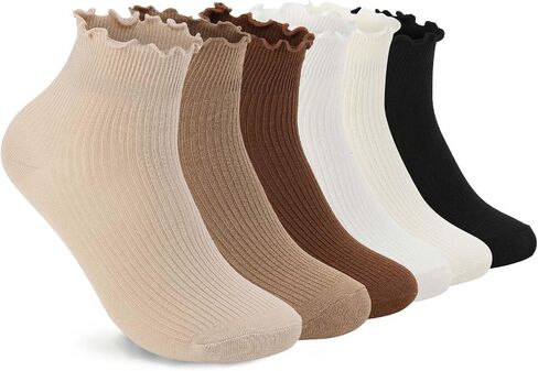 DarkCom Women Socks Ruffled Design, Cute Ankle Socks Super Soft Breathable Cool Frilly Socks For Mary Jane Shoes 6 Pairs in Kuwait