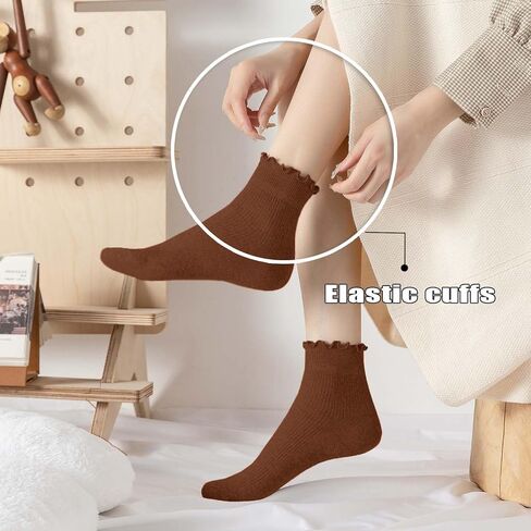 DarkCom Women Socks Ruffled Design, Cute Ankle Socks Super Soft Breathable Cool Frilly Socks For Mary Jane Shoes 6 Pairs in Kuwait