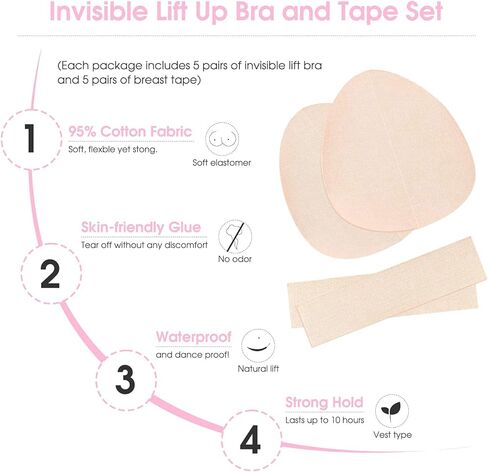 Invisible Lift Up Bra with Breast Lift Tape for Large Breasts 5 Pairs Breast Tape Lifting Large Breast or All Cup Breathable Arbitrarily Cuttable Stick on Bra Push Up Sticky Bra for Large Breasts in Kuwait