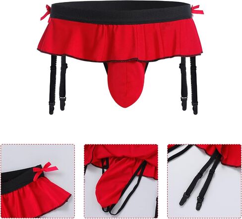 ABAFIP Men's Sissy Skirted Thong Panties Bowknot Low Rise G-string Bikini Briefs Underwear with 4 Gaters Belt in Saudi Arabia