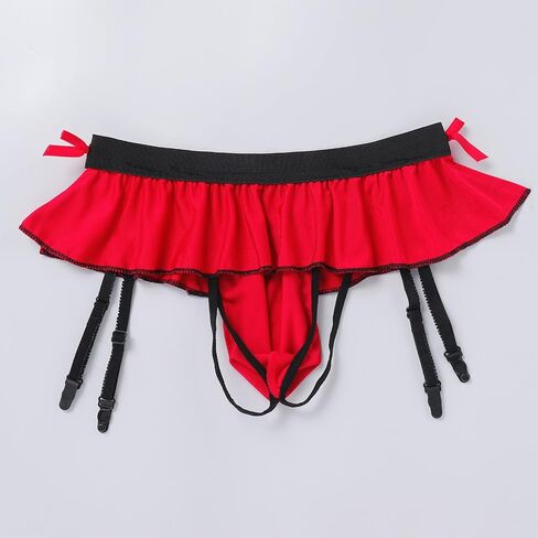 ABAFIP Men's Sissy Skirted Thong Panties Bowknot Low Rise G-string Bikini Briefs Underwear with 4 Gaters Belt in Saudi Arabia