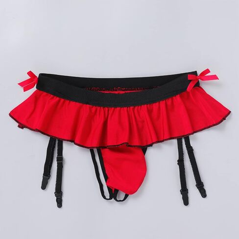 ABAFIP Men's Sissy Skirted Thong Panties Bowknot Low Rise G-string Bikini Briefs Underwear with 4 Gaters Belt in Saudi Arabia