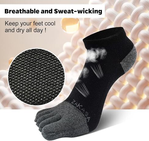 ZAKASA Mens Ankle Toe Socks Athletic Running Five Finger Cotton Crew Socks Breathable Mesh Top - Size 8-12 (5 Pairs) in Kuwait