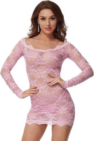 LINGERLOVE Womens Plus Size Sexy Lingerie Chemise Floral Lace Babydoll See Through Bodysuit Lingerie in Kuwait