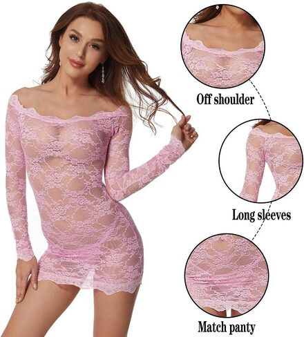 LINGERLOVE Womens Plus Size Sexy Lingerie Chemise Floral Lace Babydoll See Through Bodysuit Lingerie in Kuwait
