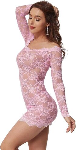 LINGERLOVE Womens Plus Size Sexy Lingerie Chemise Floral Lace Babydoll See Through Bodysuit Lingerie in Kuwait