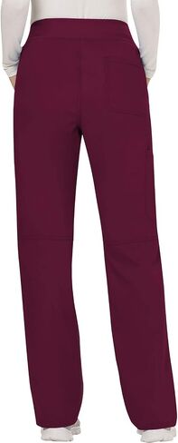 Cherokee Women Scrubs Set Workwear Revolution WW610 Mock Wrap Top & WW110 Mid Rise Straight Leg Pull-on Pant, Wine- S Top/S Pant in Saudi Arabia