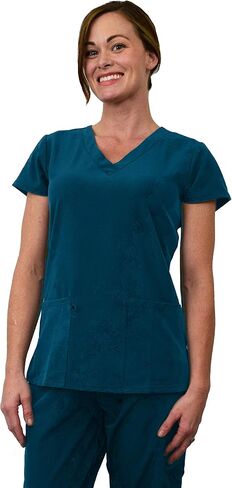 Green Town Women's Jogger Scrub Set Medical Nursing GT 4FLEX Top and Pant Solid Colors and Prints-Caribbean-X-Large Petite in Kuwait