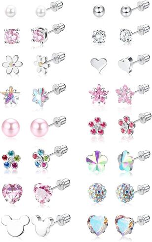Jstyle 16 Pairs Screw Back Earrings Stud for Girls Women Surgiacl Steel 20G Tiny Cartilage Stud Earrings CZ Heart Flower Star Ball Screwback Flat Back Stud Earrings Set Multicolored in Kuwait