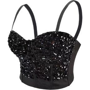Women's Handmade Rhinestone Diamond Push up Bustier Crop Top Punk Corset Bra Vest in Saudi Arabia