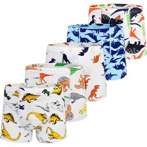 GRPSKCOS Boys Dinosaur Underwear- Pack of 5 Soft Cartoon Colorful Boxer Shorts Briefs with Fun for Kids 2-8 Years Old