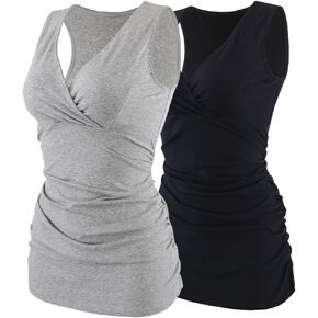 ZUMIY Nursing Maternity Top, Pregnant Breastfeeding Shirt, Women's Cotton V Neck Ruched Waist Double Layered Postpartum Tank in Saudi Arabia