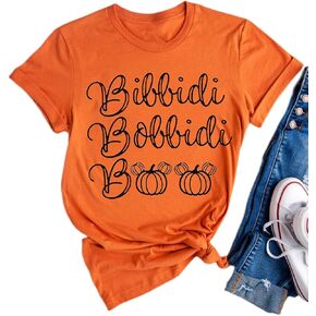 Halloween Costumes for Women Funny Pumpkin Printed Cute T Shirts Orange Graphic Tops Fall Tee Fashion Gift