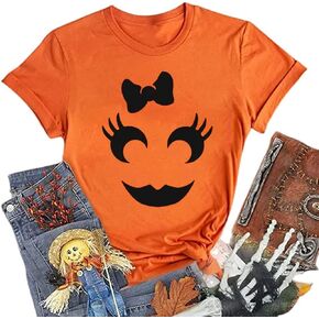 Halloween Costumes for Women Funny Pumpkin Printed Cute T Shirts Orange Graphic Tops Fall Tee Fashion Gift in Saudi Arabia